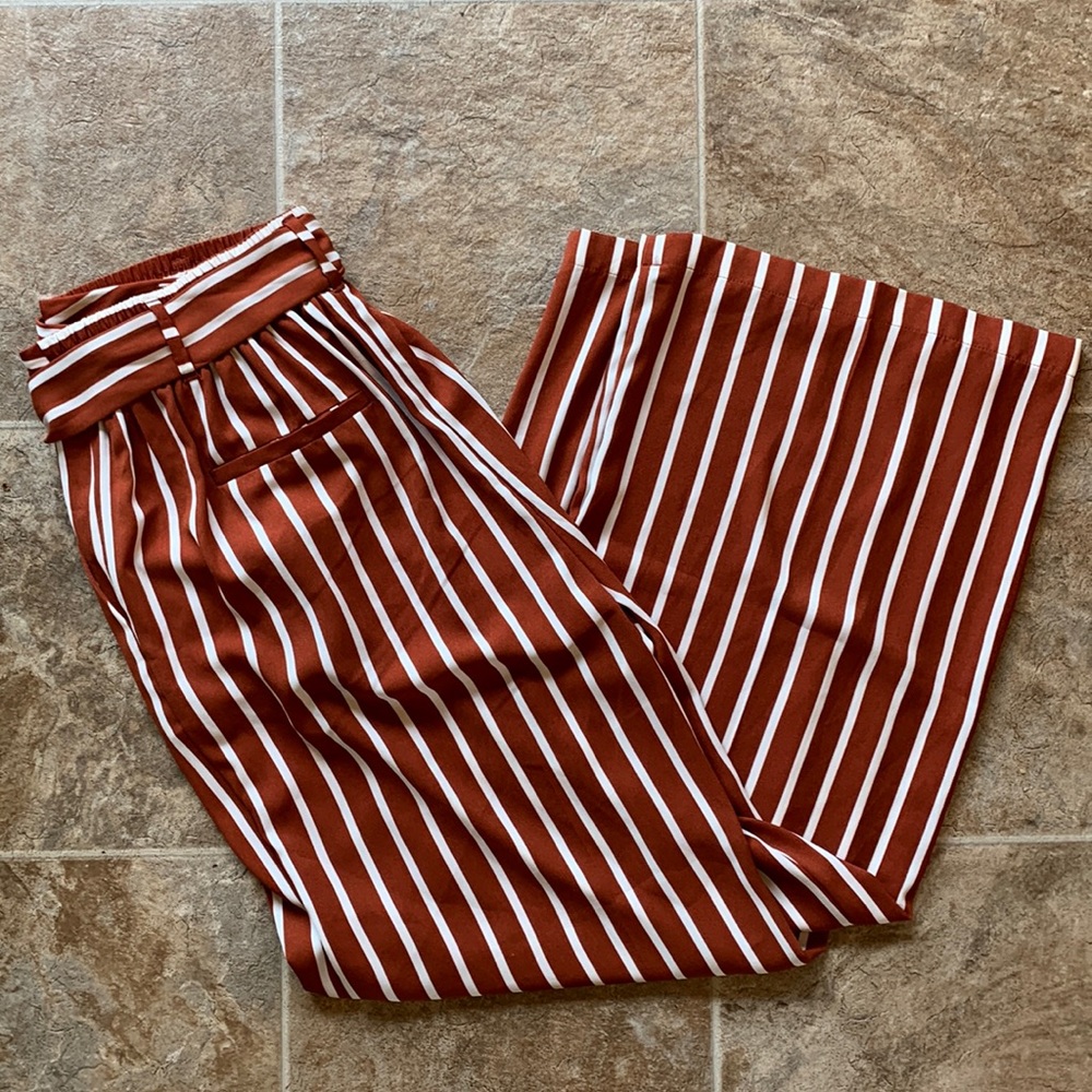 a new day Women's Wide Leg Pants - Brown and White Striped